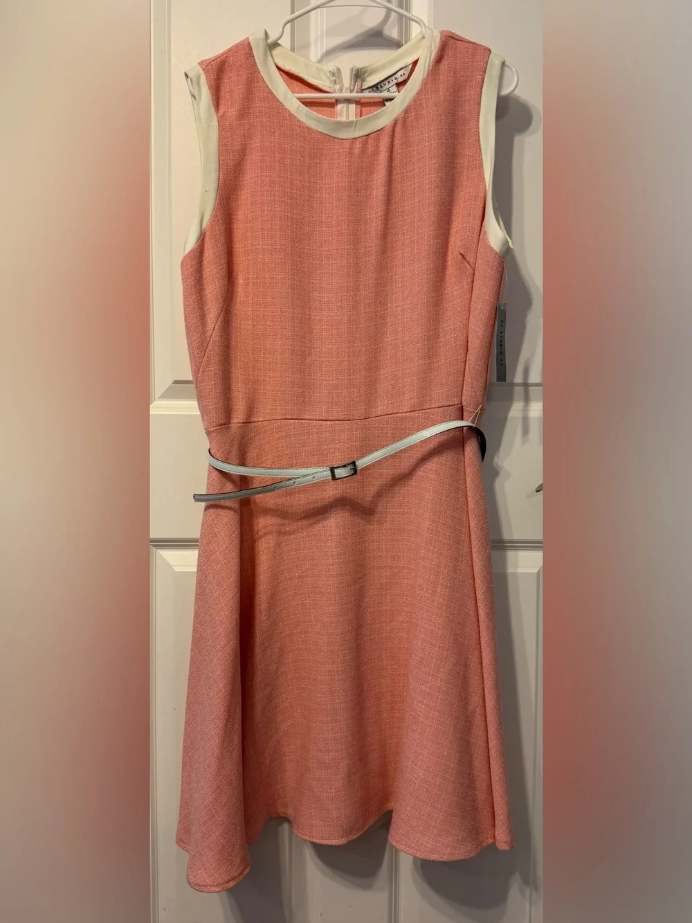 NWT - AA Studio AA - Sleeveless Coral Midi Dress with White Trim and Belt